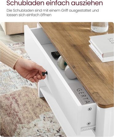 Журнальний столик VASAGLE, стіл для вітальні, диван-столик, 2 великі шухляди, з ніжками, багато місця для зберігання, морський стиль, 80 x 80 x 45 см, для вітальні, горіхово-коричневий-білий LCT207T14