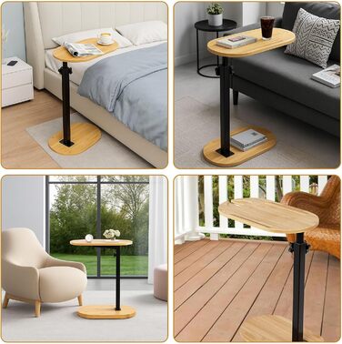 С-подібний журнальний столик, що обертається на 360 та регулюється по висоті, невеликий столик з бамбука та металу, журнальний столик для вузьких приміщень, дерев&39яний журнальний столик для вітальні та спальні, колір бамбука