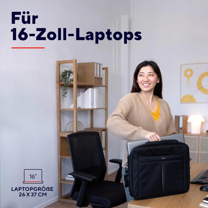 Сумка для ноутбука Trust Primo 16 дюймів, сумка з плечовим ременем, сумка для перенесення з внутрішньою підкладкою для захисту, су