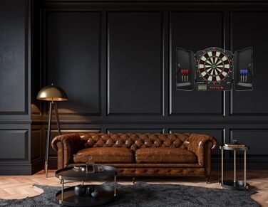 Електронна мішень для дартсу Carromco Panthera-301 Мяка мішень для дартсу з 4 лунками для 18 гравців, 32 гри та 500 варіацій, включаючи мякі дротики, червоно-зелено-бежево-чорна, 46x44,8x3,8 см