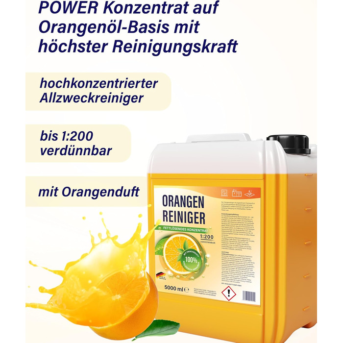 Помаранчевий очищувач 5 л Універсальний очищувач з високою здатністю розчиняти жири для вікон, дверей, стільниць тощо. Концентрований засіб для чищення (5 л) 5 л (1 упаковка)