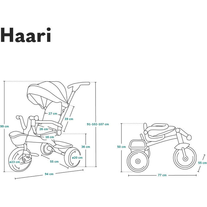 Триколісний велосипед LIONELO Haari 2в1 з прогулянковою ручкою від 18 місяців до 25 кг, передній і задній хід, безкамерні гумові ш