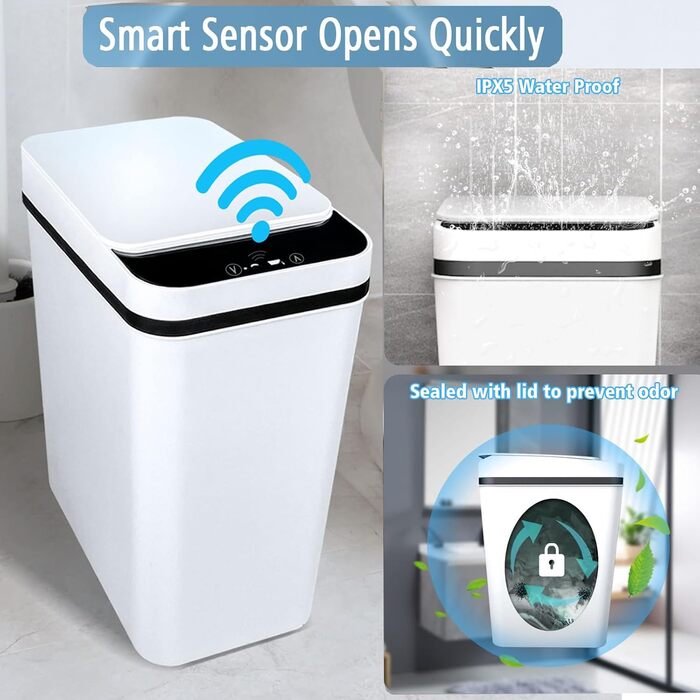 Сенсорний сміттєвий бак 12 л, автоматичний безконтактний сміттєвий бак з розумним датчиком для ванної офісу кухні, безшумний водон