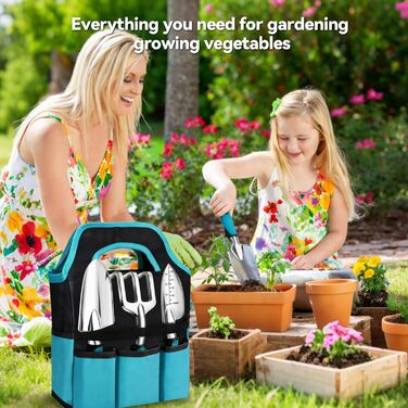 Набір садових інструментів Auvstar, 7 предметів лопатка, граблі, секатор та інше для догляду за садом. З міцним чохлом для зберігання та килимком для пересадки рослин. Ідеальний подарунок для садівників та садівниць