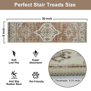 Килимки для сходів OJIA з нековзним покриттям для дерев&39яних сходів у приміщенні, 76,2 x 20,3 см, м&39які, що праються, доріжка для сходів, килимки для сходів, килимки для дітей, домашніх тварин, людей похилого віку, 15 шт. , бежевий