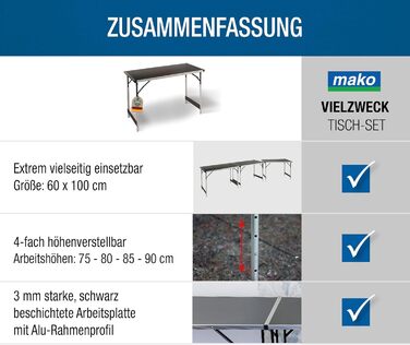 Багатофункціональний стіл Professional Регульований по висоті багатофункціональний стіл 60 x 100 см - Туристичний стіл, розкладний стіл, ринковий стіл, бічний столик для кемпінгу, в саду або для фестивалів та ринків 100 x 60 x 90 см - Одинарний стіл 100 x