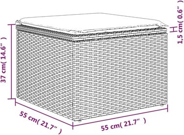 Табурет садовий з подушкою чорний 55x55x37 см Poly Rattan,365966