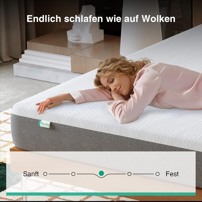 Матрац Novilla 140x200 см, 7-зонний матрац з холодної піни, рівень жорсткості H3 (середньо-жорсткий), висота 20 см, підтримуючий та охолоджувальний комфортний матрац з піни, сертифікований Oeko-TEX, дихаючий, знімний чохол (можна прати при 60C), товщина 2