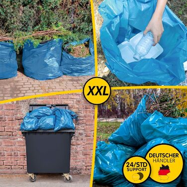 Літрові сині сміттєві мішки, 10 мішків - Надзвичайно міцні - Мішки для сміття - XXL сміттєві мішки - Тип 100 Extra - 120-літрові сміттєві мішки - 70 мкм - 700x1100 мм - LDPE - Великий сміттєвий мішок - 120 літрів - Надміцні 120-літрові сині сміттєві мішки