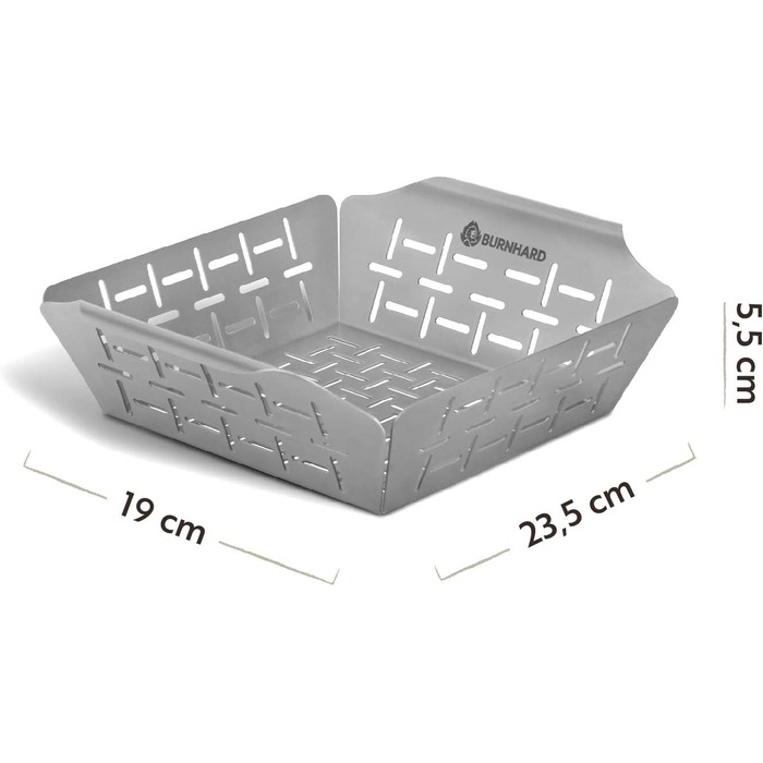 Кошик для барбекю BURNHARD 19 x 19 x 5,5 см з нержавіючої сталі для овочів, м'яса і риби, кошик для овочів для газових, електричних і вугільних барбекю, можна мити в посудомийній машині, не іржавіє