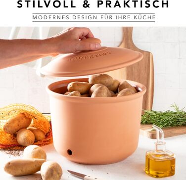 Картопляний горщик Rmertopf MAXI PLUS з натуральної глини, теракотовий, Ø 26 см, об&39ємом 5,5 л для зберігання приблизно 3 кг картоплі та овочів, вентильований з 3 вентиляційними отворами, глазурований дно, можна мити в посудомийній машині