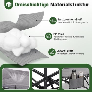 Розкладне кемпінгове ліжко Sekey з подушкою та бічною кишенею, до 190 x 71 x 36 см, надзвичайно широка спальна поверхня, кемпінговий шезлонг/шезлонг для використання на вулиці та в приміщенні ідеально підходить для саду, кемпінгу, фестивалів та подорожей,