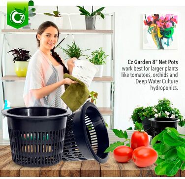 Круглі міцні сітчасті горщики CZ All Star з широкими краями Орхідеї Аквапоніка Гідропоніка Прорізна сітка 8 дюймів Садові сітчасті горщики CZ All Star - 5 чорних
