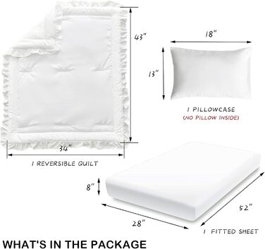 Комплект постільної білизни для дитячого ліжечка з 3 предметів з рюшами, стьобана тканина для обіймів з приталеним простирадлом і