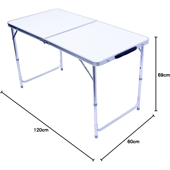Складаний багатофункціональний стіл, багатоцільовий стіл, кемпінговий стіл, розкладний стіл, ринковий стіл, стіл з регульованою висотою для обклеювання шпалерами, бічний столик для кемпінгу в саду, для фестивалів, ринків тощо (білий 120 x 60 см)