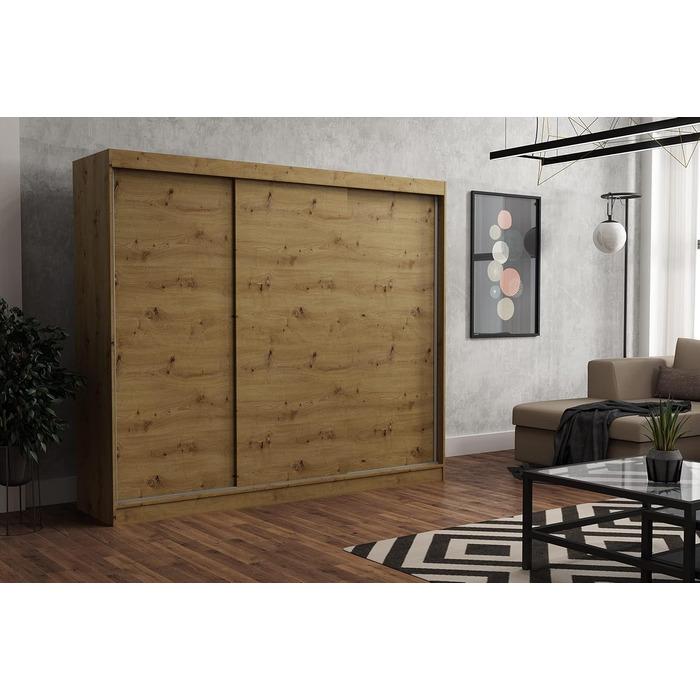 Шафа-купе Brent - Emily з розсувними дверима, шириною 250 см, шафа для спальні з 1 рейкою для одягу та полицями для одягу, шафа Artisan Oak 250 см Artisan Oak