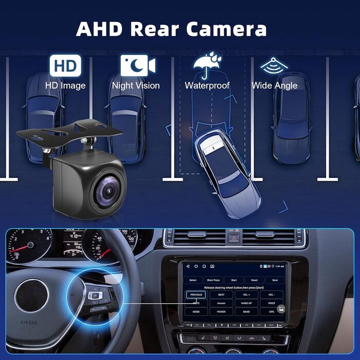 Автомагнітола Hodozzy Carplay для VW Golf 5 Polo Skoda з навігацією/WiFi, 9-дюймова автомагнітола VW 2 Din Bluetooth з Android Auto/Mirror Link/32-бітний еквалайзер/FM/RDS/SWC/USBкамера заднього виду, 464G