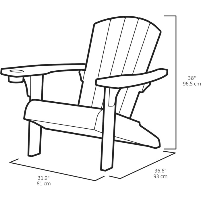 Крісло Keter Alpine Adirondack, вуличне пластикове садове крісло з підсклянником, сірий, стійкий до погодних умов, американський дизайн класичний, для саду, патіо та балкона, 93 x 81 x 96.5 см сірий суцільний