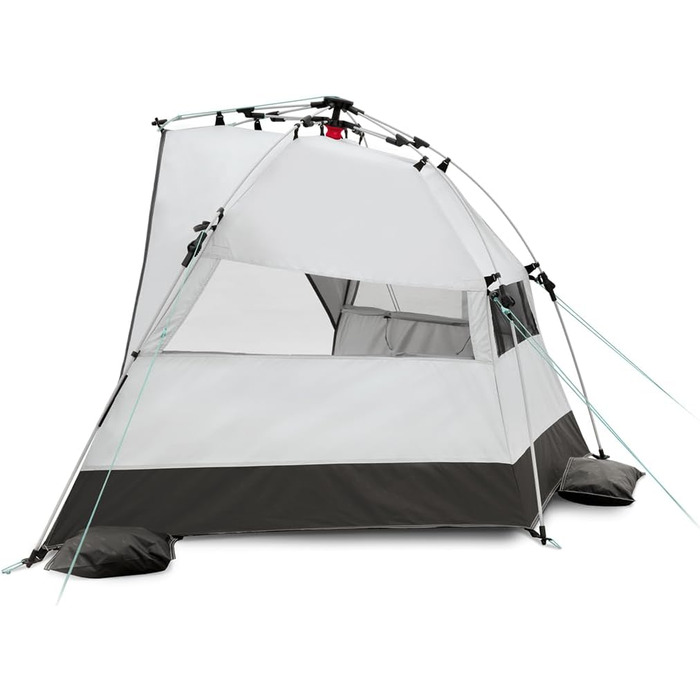 Пляжний навіс qeedo Quick Bay із захистом від ультрафіолету (UV80) для 2 осіб, включаючи сумку на колесах, пластикові кілочки та відтяжки - захист від сонця для сімей, дітей, немовлят або собак - Sandgrey Light Sand