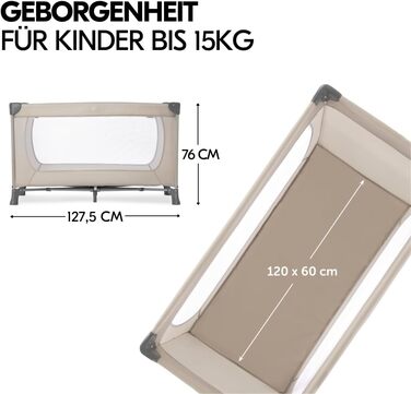 Дитяче ліжечко Hauck Dream N Play з додатковим матрацом Alvi Comfort та москітною сіткою - Складане дитяче ліжечко з сумкою - Бежевий