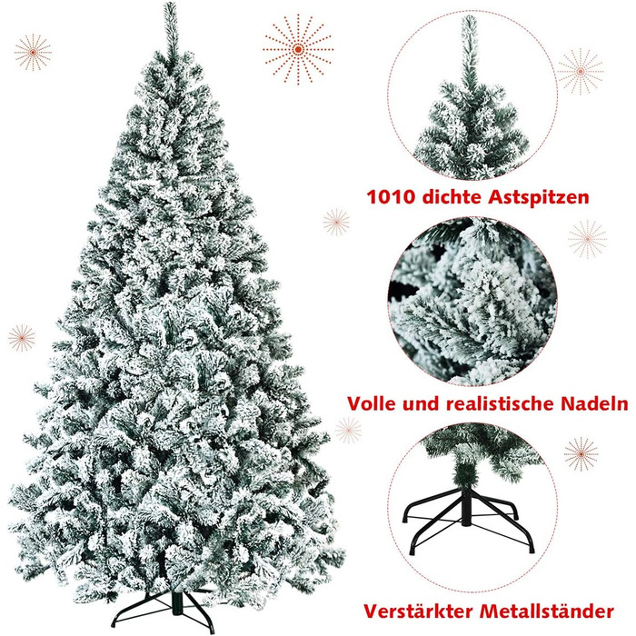 Штучна ялинка COSTWAY 180/225 см зі снігом, ялинка з металевою підставкою, ПВХ голки, складна штучна ялинка, ідеально підходить для дому, офісу, магазинів та готелів (225 см) 225 см