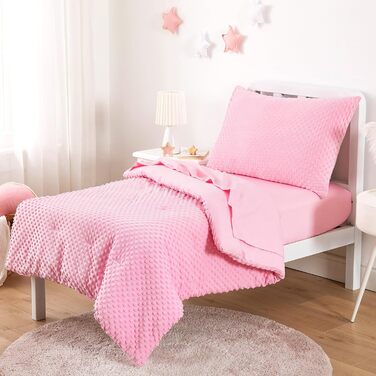 Комплект дитячої постільної білизни Wake In Cloud - Minky Dot для хлопчиків та дівчаток, 4-компонентний м'який комплект для дитячо