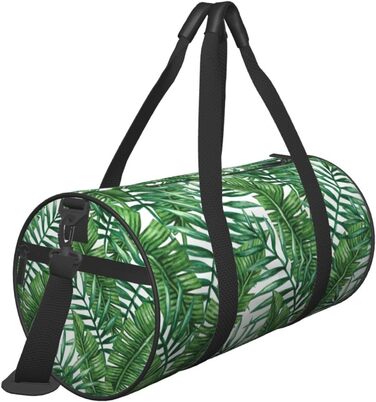 Спортивна сумка для подорожей, принт Листя банана, зелений малюнок, чорний колір, універсальний розмір