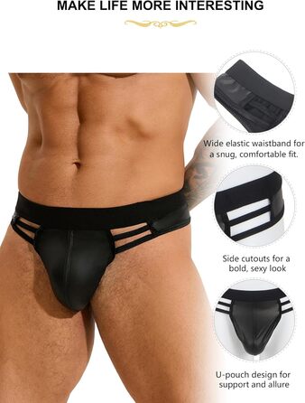 Стрінги чоловічі ohyeahlady, екошкіра (PU), чорні, M