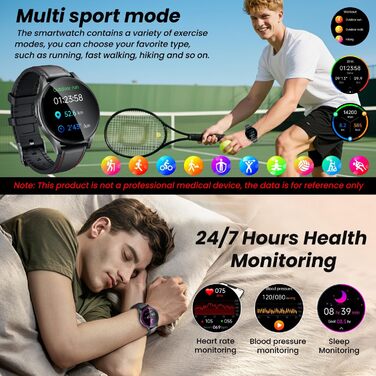 Чоловічий смарт-годинник з ЕКГ HDR-монітором артеріального тиску круглий AMOLED-смарт-годинник 1,43 дюйма зі шкіряним ремінцем, водонепроникний, пульсометр, крокомір, функція телефону, фітнес-годинник, сумісний з Android/iOS, чорний