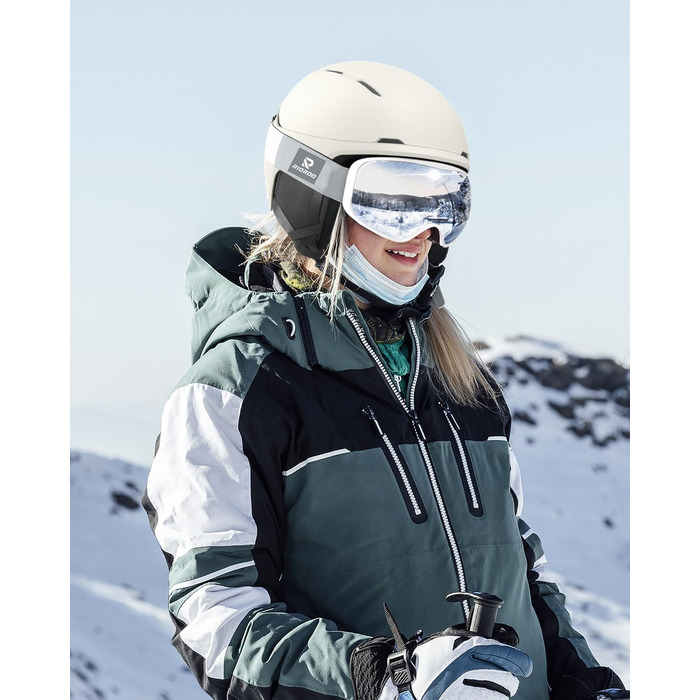 Лижний шолом, лижні шоломи для чоловіків, жінок та дітей, регульовані розміри, теплі пухнасті амбушури, шолом для сноуборду, легкий лижний шолом з регульованою системою вентиляції, сумісний з лижними окулярами, колір яєчної шкаралупи, розмір M