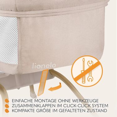 Дитяча колиска Lionelo Malin Evo, Дорожнє ліжечко для немовлят з матрацом, Дитяче дорожнє ліжечко, Дорожнє ліжечко, від 0 до 9 кг, Балдахін, Москітна сітка, Складана, Система гойдання, Регульоване положення лежачи, Швидке складання, Бежевий стандарт