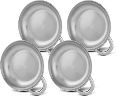 Тарілка/миска з нержавіючої сталі 18/8 з ручкою для активного відпочинку на свіжому повітрі - 18 x 5 см - місткість 1 літр, стійка до іржі, набір з 1, 2 або 4 шт. , колір 4 особи, 4 особи, 18 x 5 см