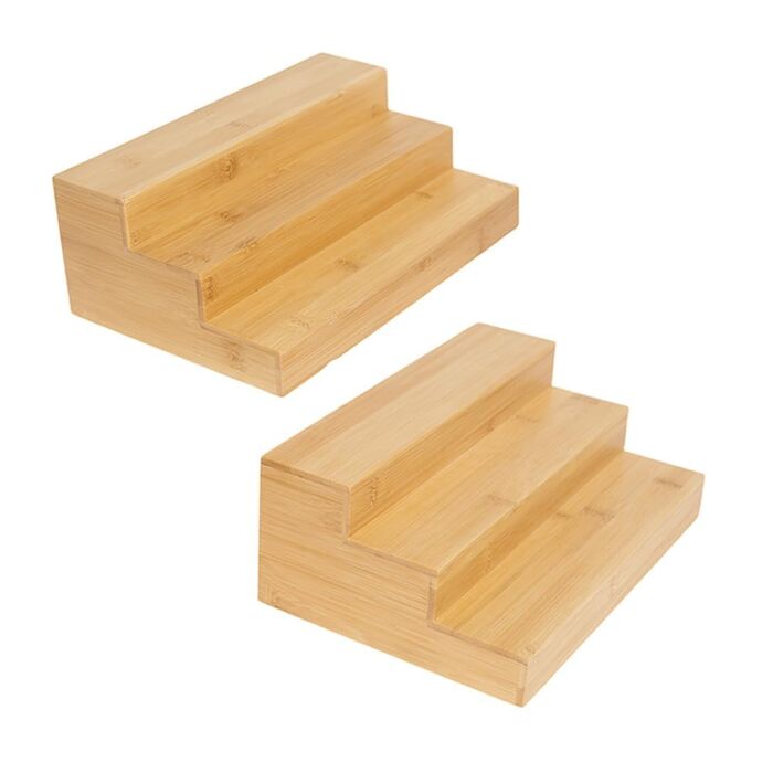 Бамбукова підставка для спецій для шафи, дерев&39яна підставка для спецій для кухні, комори, для зберігання речей, органайзер, 3 яруси, стільниця (2 шт.)