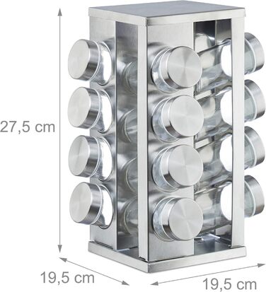 Карусель спецій Relaxdays з 16 баночками для спецій, що обертається на 360, прозорі банки для спецій для посипання, нержавіюча ста