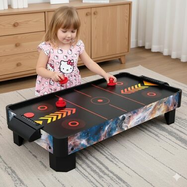 Стіл для аерохокею для дітей віком від 6 років, гра в аерохокей для столів з вентилятором/двигуном, стільниця для аерохокею для 2 гравців, включаючи 4 шт. овхачі, 4 шайби, лічильник рахунків, режим нульової гравітації 102x52x20 см
