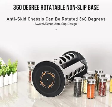 Карусель для спецій, підставка для спецій, що обертається на 360, 20 банок для спецій (порожніх), харчова нержавіюча сталь 430, обертова кухонна підставка для спецій, банки для спецій для струшування, з етикетковим папером та ручкою, 20 порожніх банок