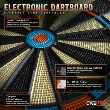Електронна мішень для дартсу CyeeLife з м&39якими дротиками та додатковими аксесуарами, 8 гравців, 34 гри та 255 варіацій ZD01G
