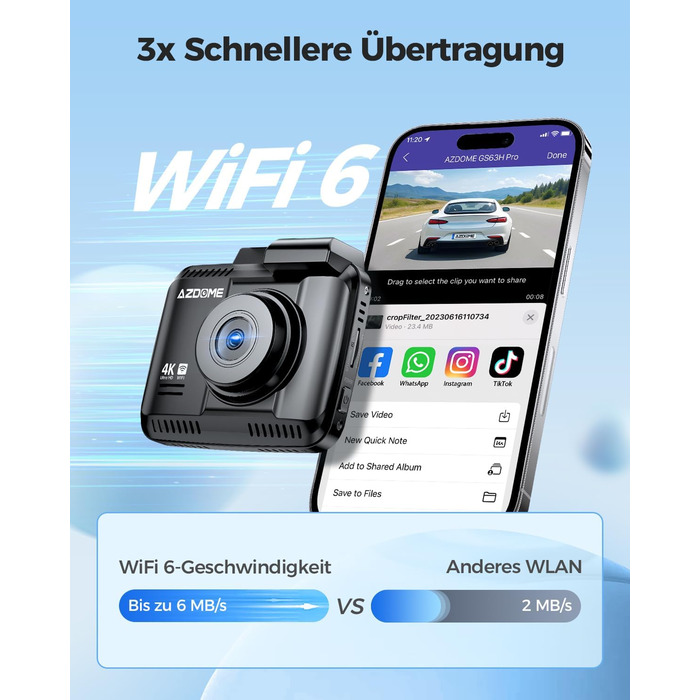 Відеореєстратор автомобільний передній задній 4K/2.5K GPS WiFi відеореєстратор зі Starvis, SD-карта 64GB, автомобільна камера, моніторинг паркування, супер нічне бачення, WDR, широкий кут 170, G-сенсор, циклічний запис, GS63H Pro