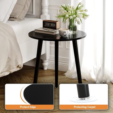 Приставний столик APICIZON, круглий журнальний столик Ø 42 см, висота 51 см, диванний столик з ніжками з масиву дерева, скандинавський стиль, дерев&39яна тумбочка/приставний столик для вітальні, спальні, чорний