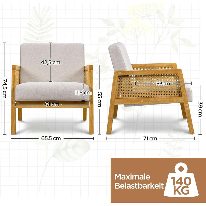 Крісло Yaheetech з оббивкою, зручне м&39яке крісло з підлокітниками, виготовлене з ротанга, одномісний диван для вітальні/приймальні/читального куточка