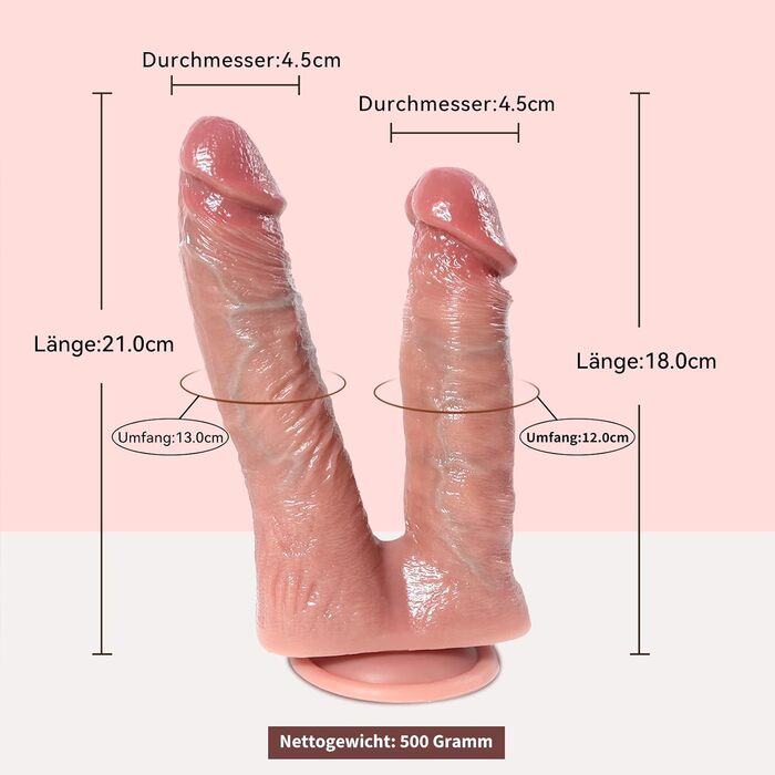 Фалоімітатор LOVE STICKS, двосторонній, реалістичний, силіконовий, 20 см, з потужною присоскою