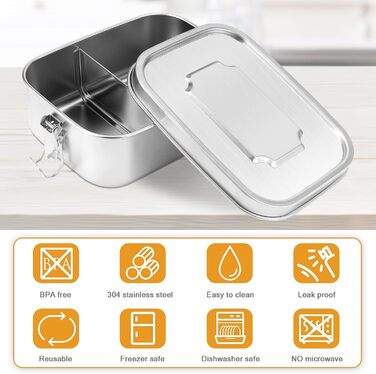 Ланчбокс Miiepls з нержавіючої сталі, 800 мл, з двома відділеннями, герметичний, екологічний та без BPA для дорослих і дітей