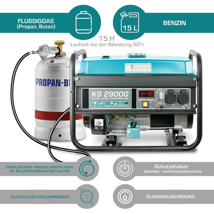 Двопаливний генератор Knner&Shnen KS 2900G (бензин/газ), 2900 Вт