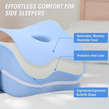 Подушка для колін для тих, хто спить на боці, та при болях при ішіасі, два чохли, які можна прати в пральній машині, та захисна внутрішня підкладка, подушка для колін з піни з пам&39яттю форми зі знімним та регульованим підтримуючим ремінцем, лише ОДНА по