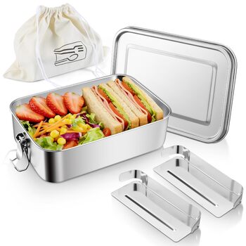 Металева ланч-бокс HaWare з роздільниками, 850 мл. Бенто-бокс з сумкою, для дітей та дорослих, герметичний контейнер для їжі зі знімною перегородкою для офісу/школи/пікніка. Можна мити в посудомийній машині, об'єм 850 мл.