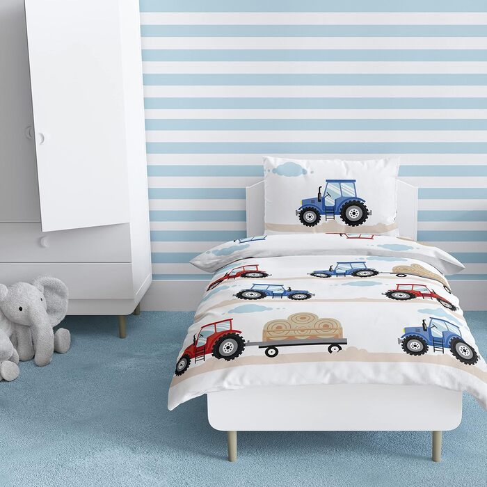 Трактор дитяча постільна білизна 135x100 фланель/бобр, 1 наволочка 40x60 1 підодіяльник 100x135 см Трактори Високоякісна постільна