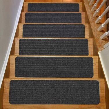 Колекція сходових сходинок RugStylesOnline з нековзним килимовим покриттям для приміщень Темно-сірий Комплект із 13 предметів (8 x 30 дюймів) 22 x 76 см (прямокутний) Темно-сірий