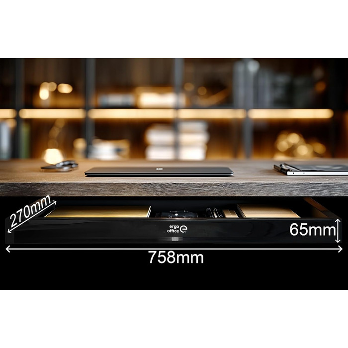 Плоска шухляда під столом 758 мм Міцна пластикова шухляда зі сталевими напрямними до 10 кг Компактний органайзер для офісу та домашнього офісу (чорний), 302