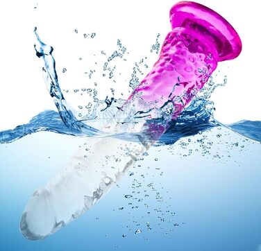 Градієнтний прозорий фіолетовий комбінований фалоімітатор на присосці 3 розміри (малий, середній, великий), без яєць, гра без використання рук, анальний та вагінальний секс. Реалістичний пеніс для початківців та досвідчених користувачів.