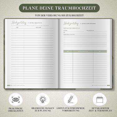 Весільний планувальник (німецькою мовою, A4) Складається на 180 - відкривається без натискання Весільний планувальник на 160 сторінок з розкладом, контрольними списками, порадами та календарем Елегантний весільний планувальник для подарунка на заручини